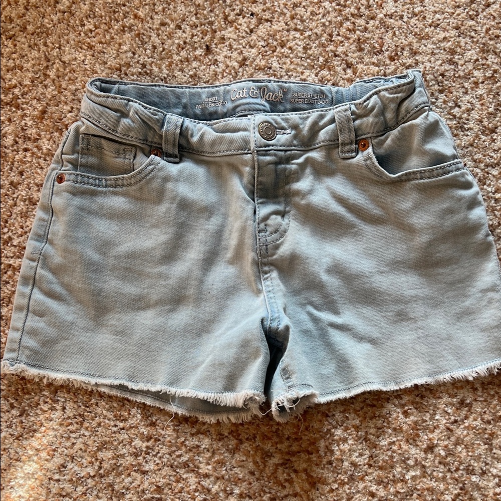Cat & Jack Pale Blue and White Denim Frayed-Hem Women’s Shorts - SET OF 2 - Picture 2 of 5